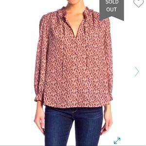 Joie Evangeline Long Sleeve Pink Floral Ruffled Neckline Blouse Size XS